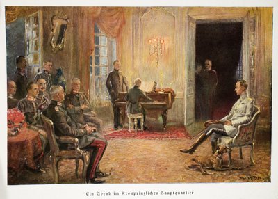 Wilhelm, Kronprinz von Deutschland, hört ein Klavierkonzert in seinem Hauptquartier, veröffentlicht 1917 von William Friedrich Georg Pape